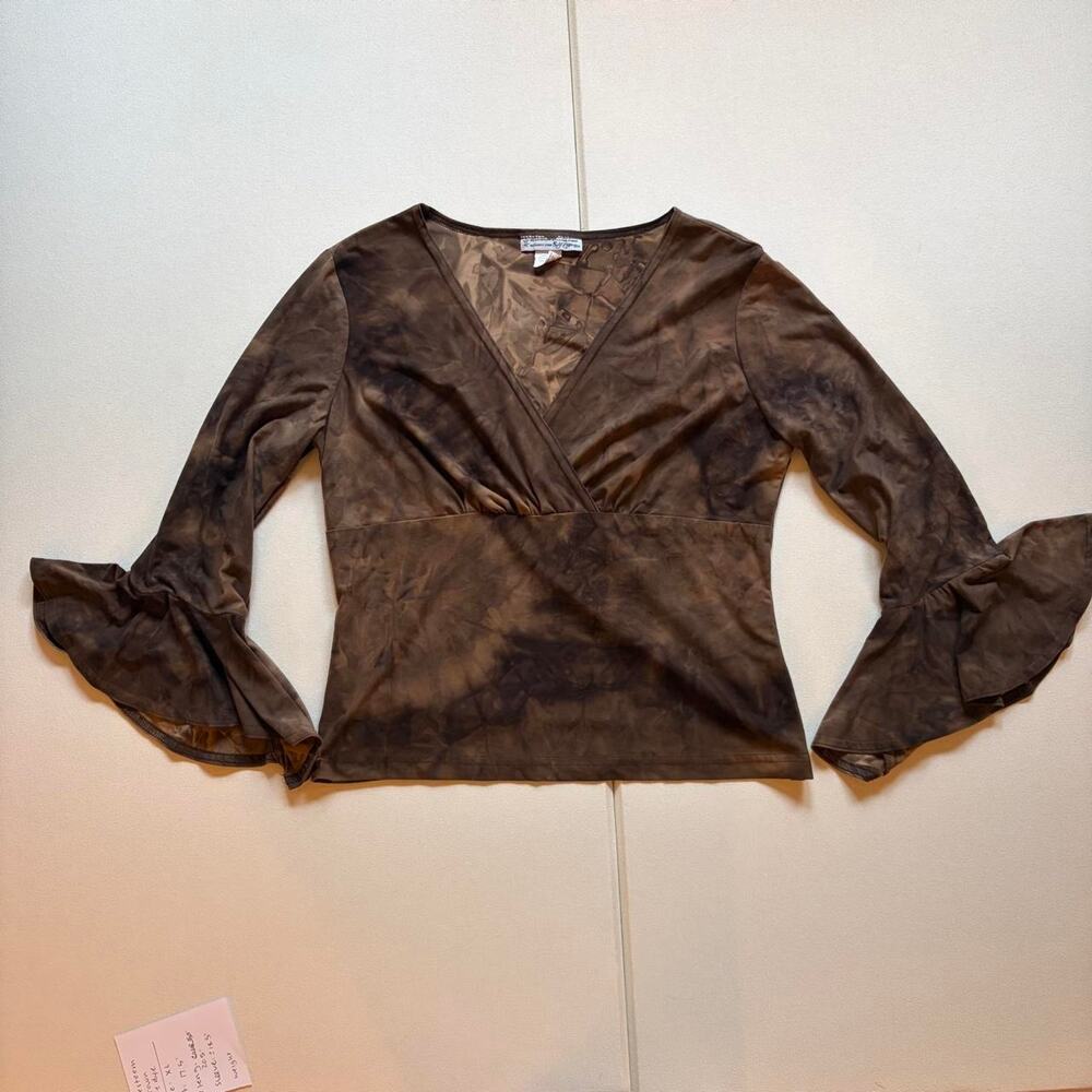 Vintage Y2K Self Esteem Brown Tie Dye Flare Top XL